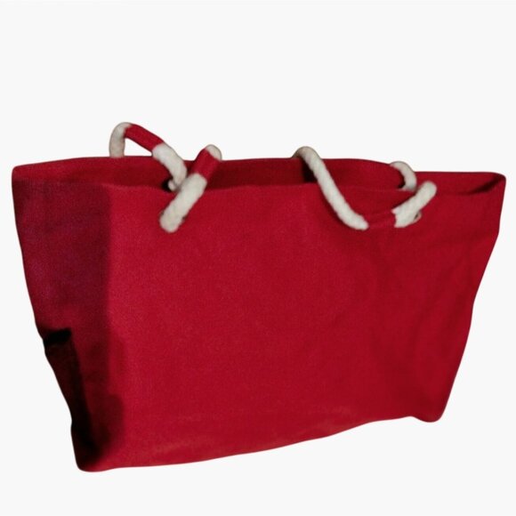 Red Canvas Drawstring Tote Bag Beachy Coastal - Picture 4 of 9